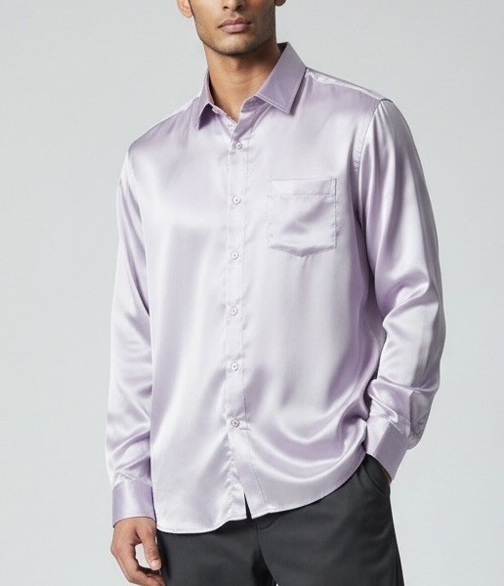 DiBanGu Satin Long-Sleeve Men's Dress Shirt Lavender Size 2XL